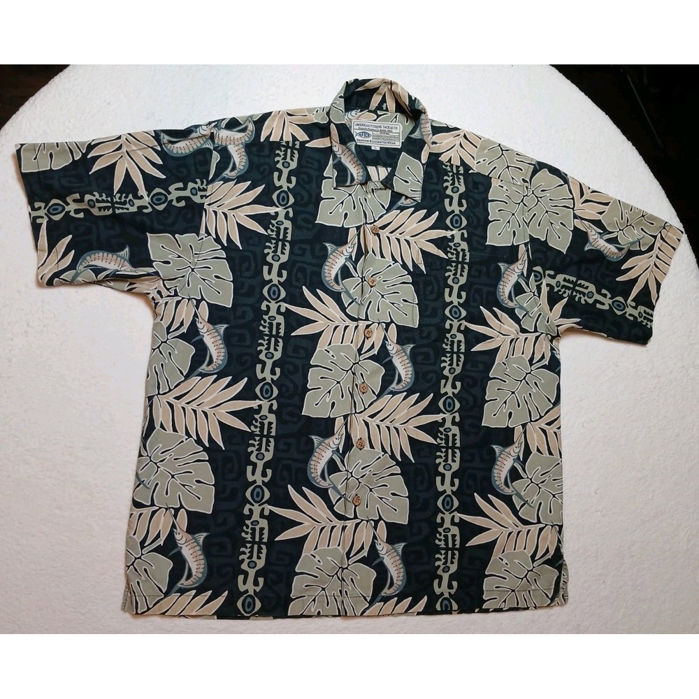 AFTCO Bluewater Wear‎ Fishing Shirt Mens Size Large Tropical Marlin Vintage